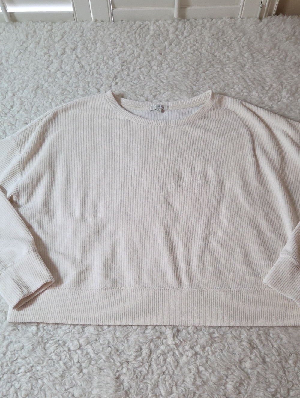 Z Supply Women's Cozy Cream Ribbed Oversized Crewneck Sweater Sz L